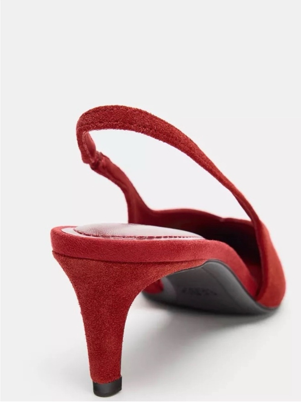 Zara Red Suede Slingback Pointed Kitten Heel - Picture 6 of 8
